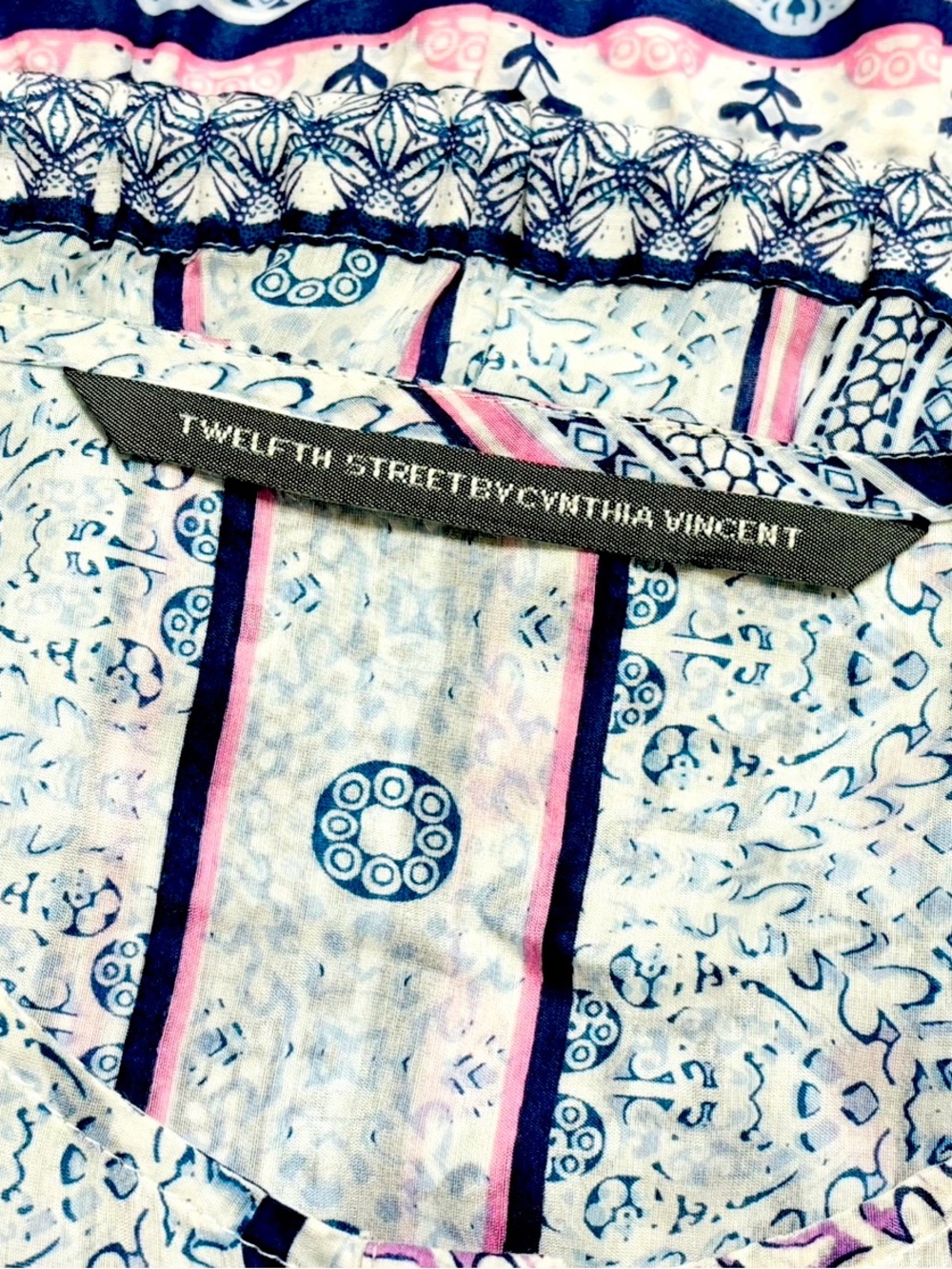 Twelfth Street Cynthia Vincent Cotton Silk Romper M Boho Blue Pink Tassel Fringe - Picture 3 of 16